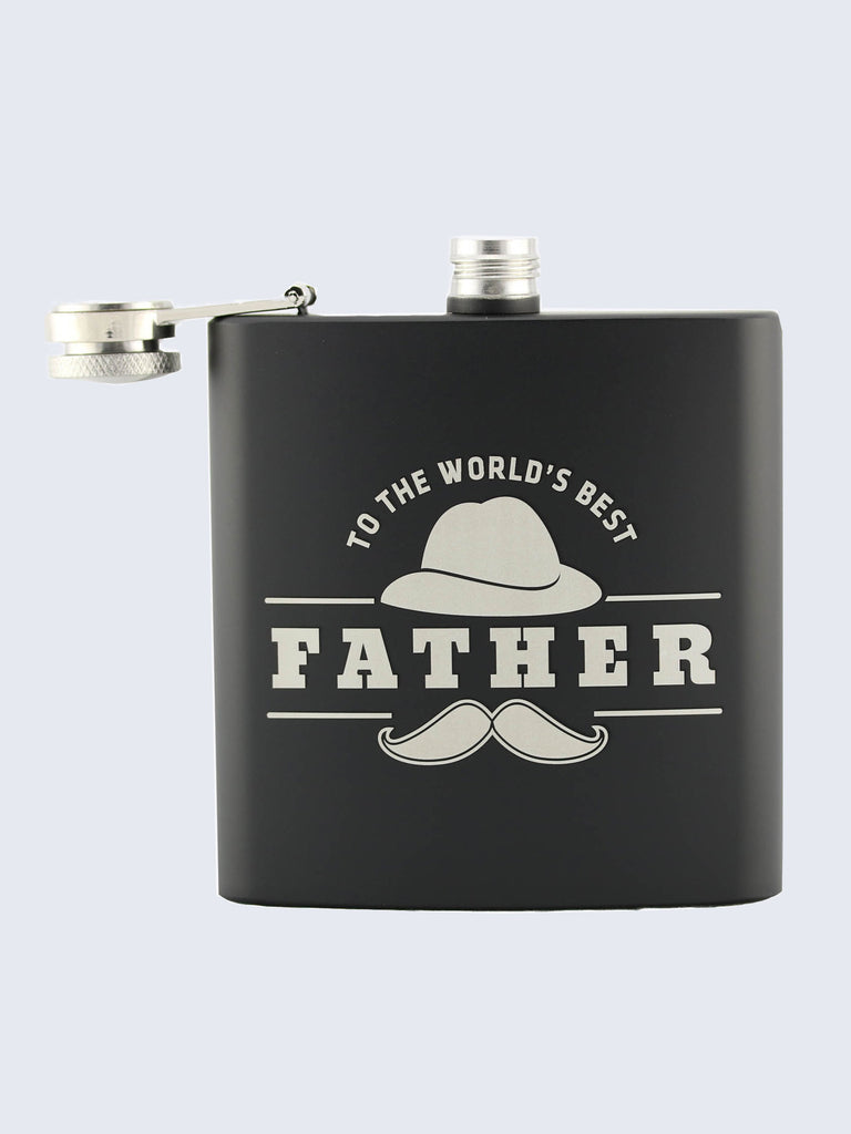 Happy Fathers Day Laser Engraved Black Stainless Steel 6oz Hip Flask