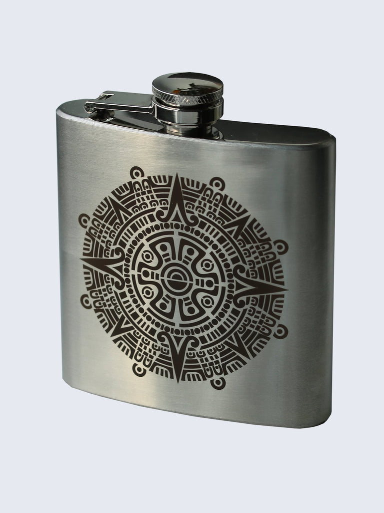 Tribal Aztec Design Laser Engraved Stainless Steel 6oz Hip Flask