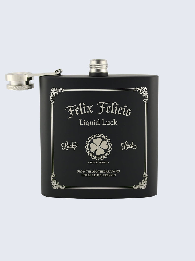 Felix Felicis Potion Harry Potter Inspired Design Laser Engraved Black Stainless Steel 6oz Hip Flask