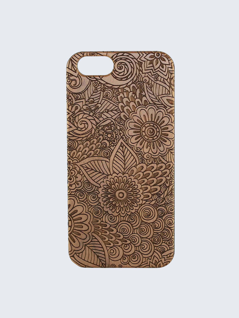Floral Pattern Laser Engraved Wooden iPhone Case
