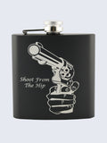 Gun Design Laser Engraved Black Stainless Steel 6oz Hip Flask