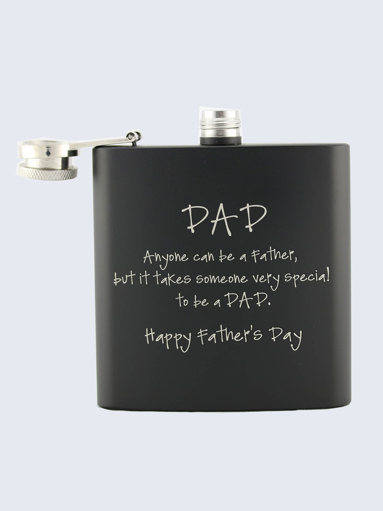 Happy Fathers Day  Laser Engraved Black Stainless Steel 6oz Hip Flask
