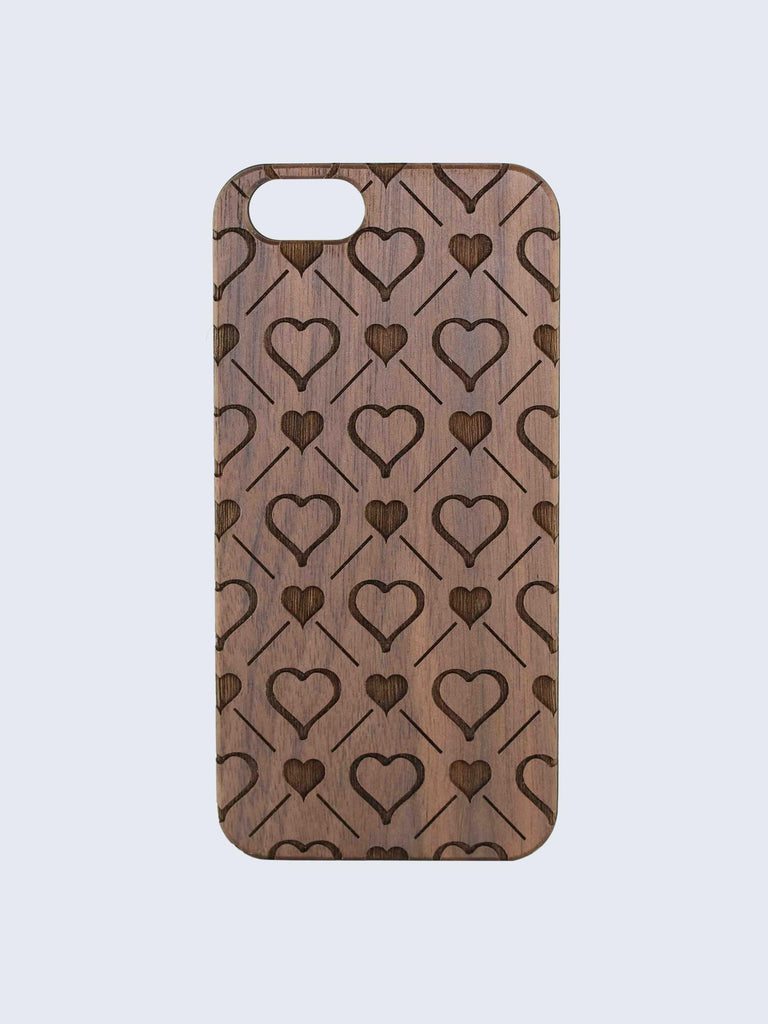 Hearts Pattern Laser Engraved Wooden iPhone Case