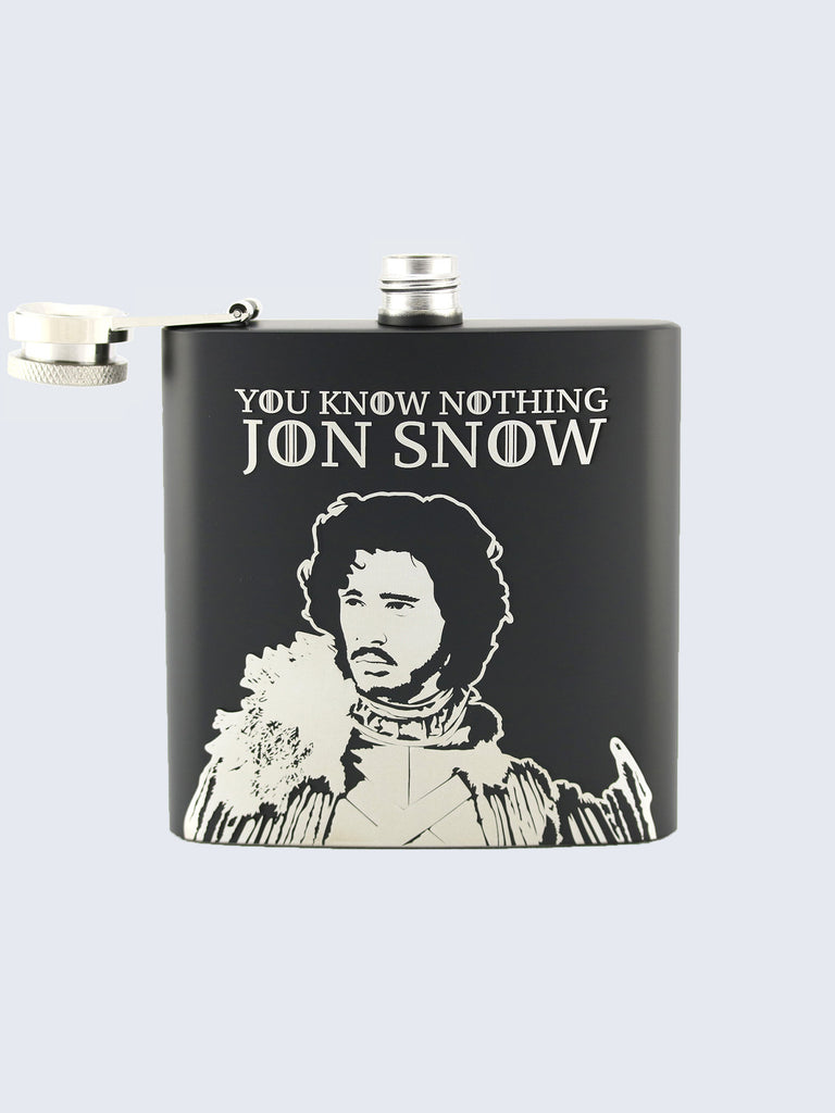 Jon Snow Game Of Thrones Laser Engraved Black Stainless Steel 6oz Hip Flask