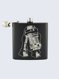 R2-D2 Star Wars Inspired Design Laser Engraved Black Stainless Steel 6oz Hip Flask