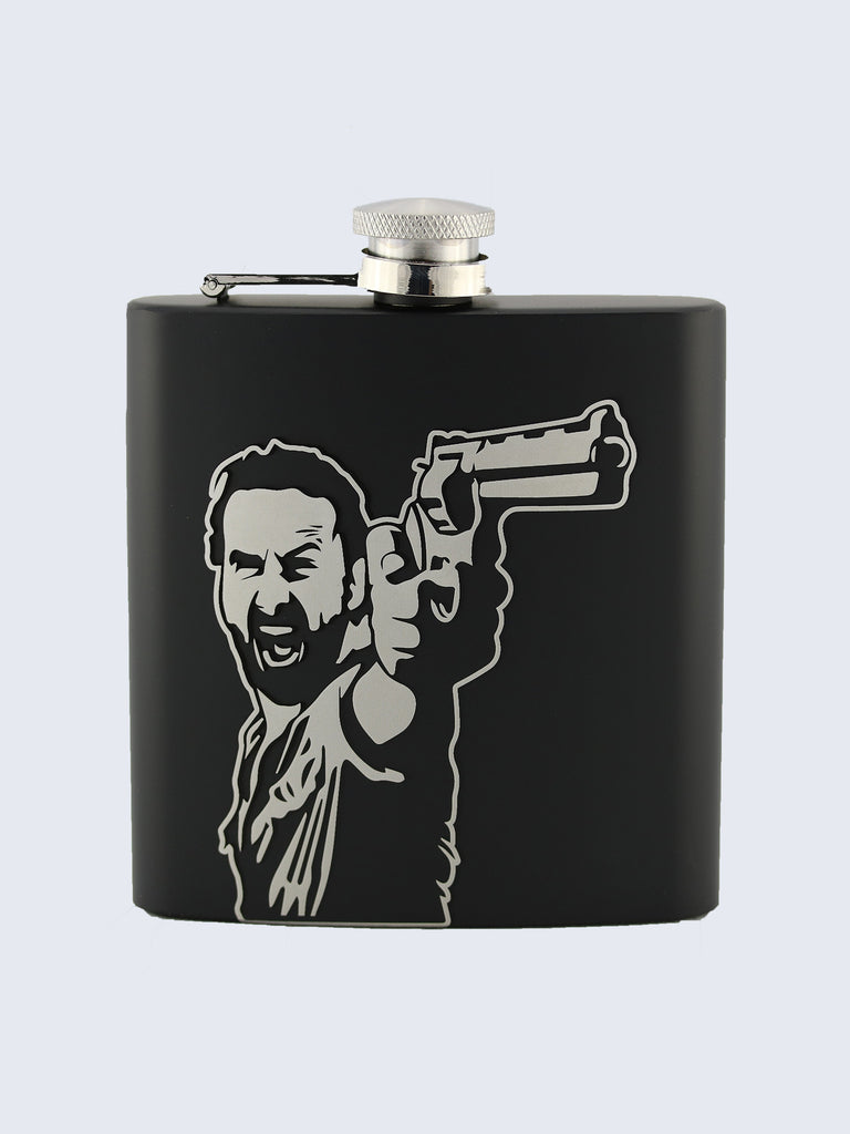 Rick Grimes The Walking Dead Inspired Design Laser Engraved Black Stainless Steel 6oz Hip Flask