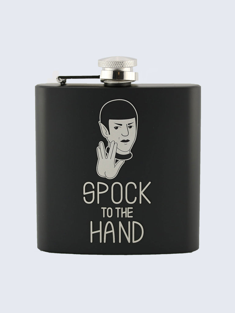 Spock Star Trek Inspired Design Laser Engraved Black Stainless Steel 6oz Hip Flask