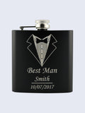 Stag Do Best Man Wedding Laser Engraved Black Stainless Steel 6oz Hip Flask